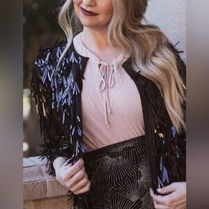 Lularoe Elegant Stella Sequin Bolero Jacket Womens Medium Black Whimsigoth Fairy